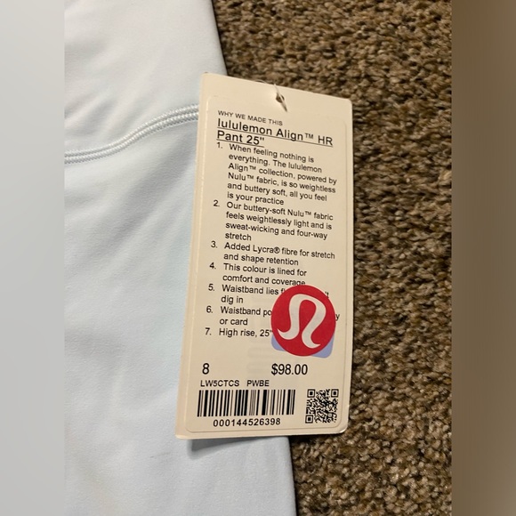 Lululemon NWT size 8 double lined Aligns 25” in the color Powder Blue - Picture 4 of 6